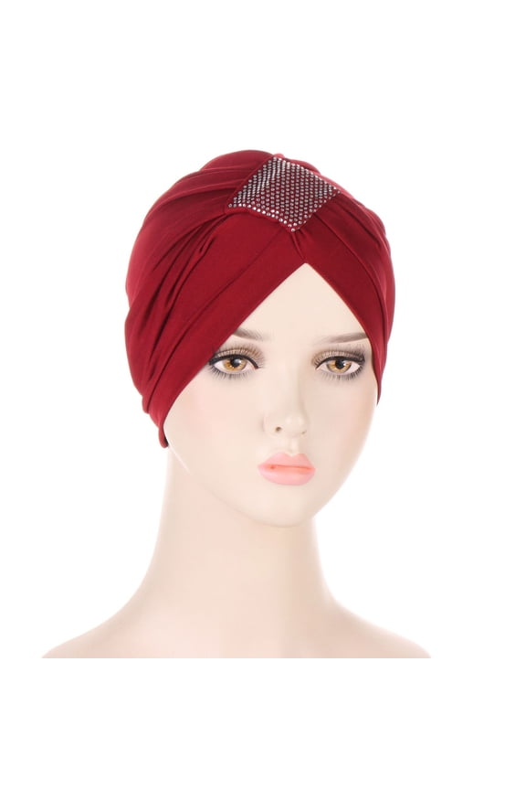 Awdenio Beanies Hats Women Solid Rhinestone India Muslim Ruffle Chemo Hat Wraps Turbans Beanie Cap Headwraps