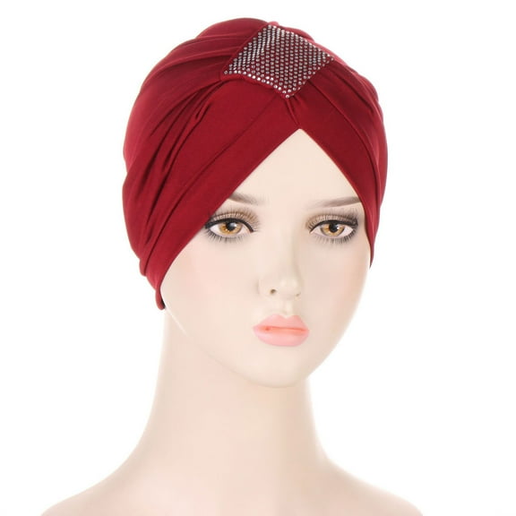Awdenio Beanies Hats Women Solid Rhinestone India Muslim Ruffle Chemo Hat Wraps Turbans Beanie Cap Headwraps