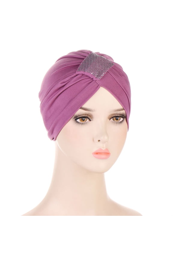 Awdenio Beanies Hats Women Solid Rhinestone India Muslim Ruffle Chemo Hat Wraps Turbans Beanie Cap Headwraps