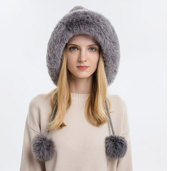 Awdenio Beanies Hats Women's And Winter Pullover Cap, Wool Ball, Outdoor Thickened Plush, Cold Insulation, Solid Color Knitted Hat