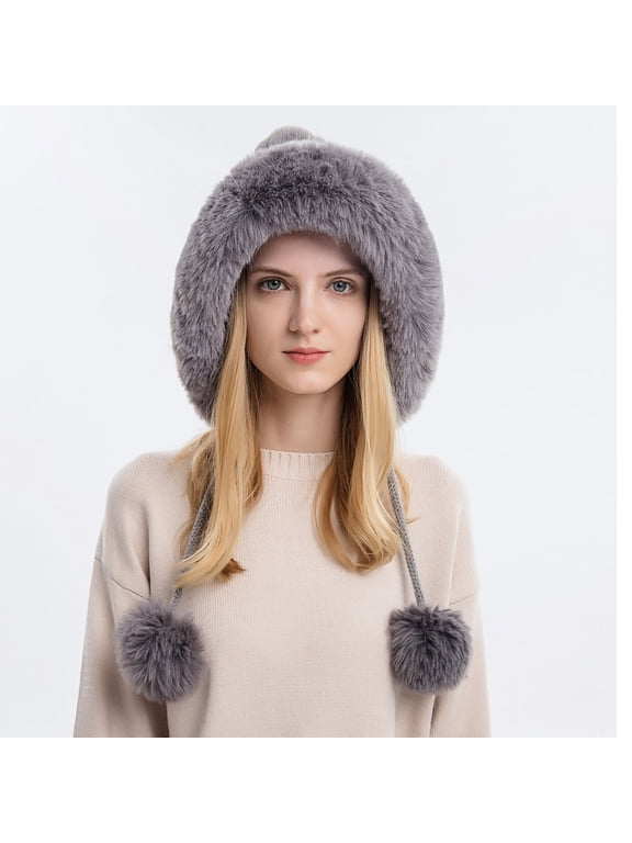 Awdenio Beanies Hats Women's And Winter Pullover Cap, Wool Ball, Outdoor Thickened Plush, Cold Insulation, Solid Color Knitted Hat