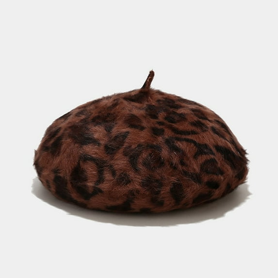 Awdenio Beret Hats Women's Fashion Casual Plush Printed Leopard Print Warm Dome Beret Hat