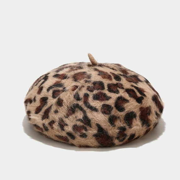 Awdenio Beret Hats Women's Fashion Casual Plush Printed Leopard Print Warm Dome Beret Hat