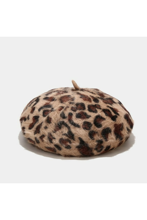 Awdenio Beret Hats Women's Fashion Casual Plush Printed Leopard Print Warm Dome Beret Hat