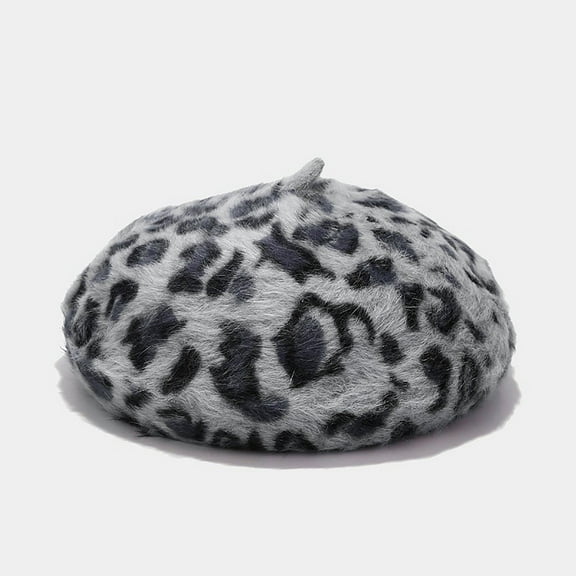 Awdenio Beret Hats Women's Fashion Casual Plush Printed Leopard Print Warm Dome Beret Hat