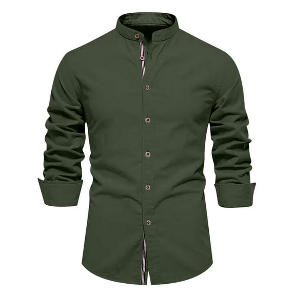 Awdenio Big and Tall Shirts for Men Dress Shirts Long Sleeve Button Down Mandarin Collar Shirt Solid Stretch Shirt with Pocket