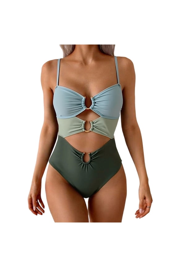 Swimsuit for Women Cutout One Piece Swimsuit with Ring Linked Bathing Suit for Beach Vacation