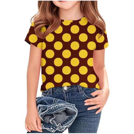 Awdenio Boys Girls Polka Dot Print Crew Neck Short Sleeve T-Shirt, Soft Casual Summer Top for Kids 3-14 Years,for 4th of Julyand Daily Wear