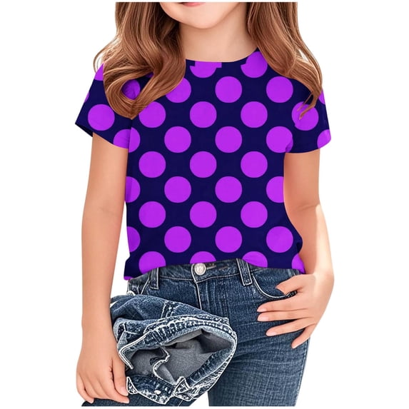 Awdenio Boys Girls Polka Dot Print Crew Neck Short Sleeve T-Shirt, Soft Casual Summer Top for Kids 3-14 Years,for 4th of Julyand Daily Wear