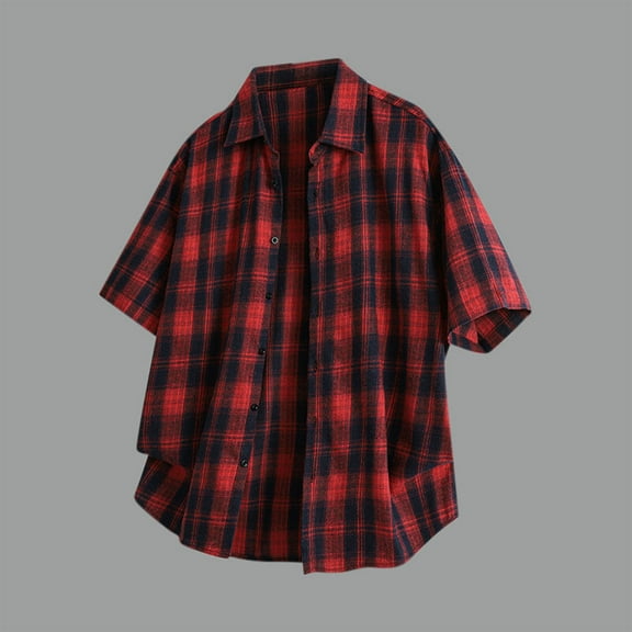 Awdenio Button Down Shirt Men Plaid Short Sleeve Casual Button Down Shirts Collared Fall Clothes