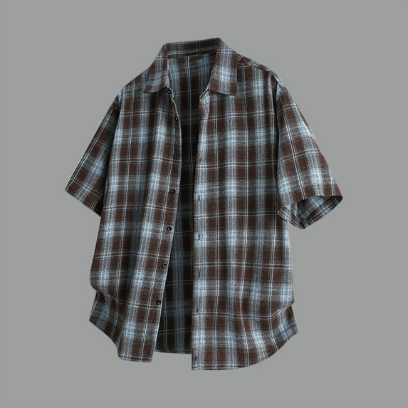 Awdenio Button Down Shirt Men Plaid Short Sleeve Casual Button Down Shirts Collared Fall Clothes