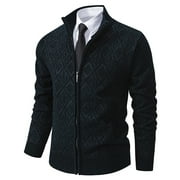 AWDENIO Cardigan Sweaters for Men New Arrival Zipper Slim Fit Casual Long Sleeve Turtleneck Pullover Mock Neck Quilted Knitwear Sweater Cardigan Jacket