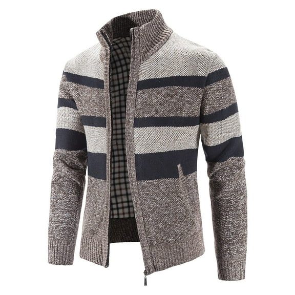 Awdenio Cardigans for Women Plus Sizes, Mens Zip Up Knitted Cardigan Thick Sweater Stand Collar Fleece Lined Warm