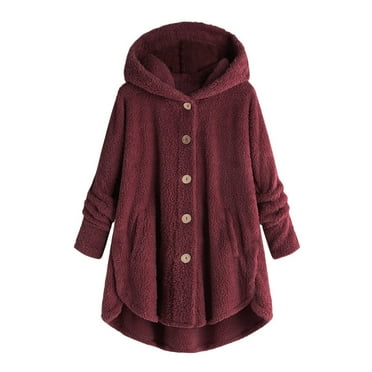 Awdenio Cardigans for Women Plus Sizes, Women Plus Size Button Plush Tops Hooded Loose Cardigan Wool Coat Winter Jacket