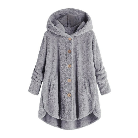 Awdenio Cardigans for Women Plus Sizes, Women Plus Size Button Plush Tops Hooded Loose Cardigan Wool Coat Winter Jacket