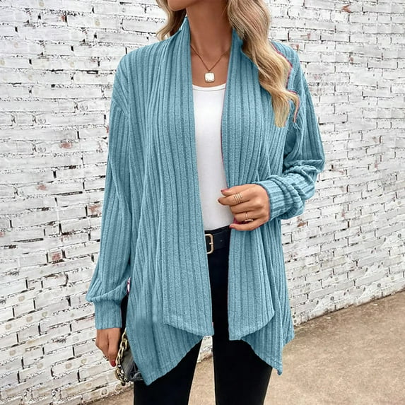 Awdenio Cardigans for Women Plus Sizes, Women's Irregular Hem Fashion Long Sleeve Cardigan Solid Loose Long Coat