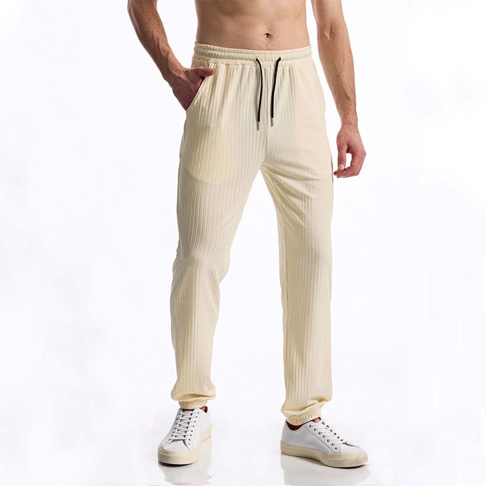Wyobmus Mens Cargo Linen Pants Lightweight Summer Beach Pants Elastic Waist Drawstring Yoga Trousers Vacation Wide Straight Leg Pants Pockets A Khaki - View #10