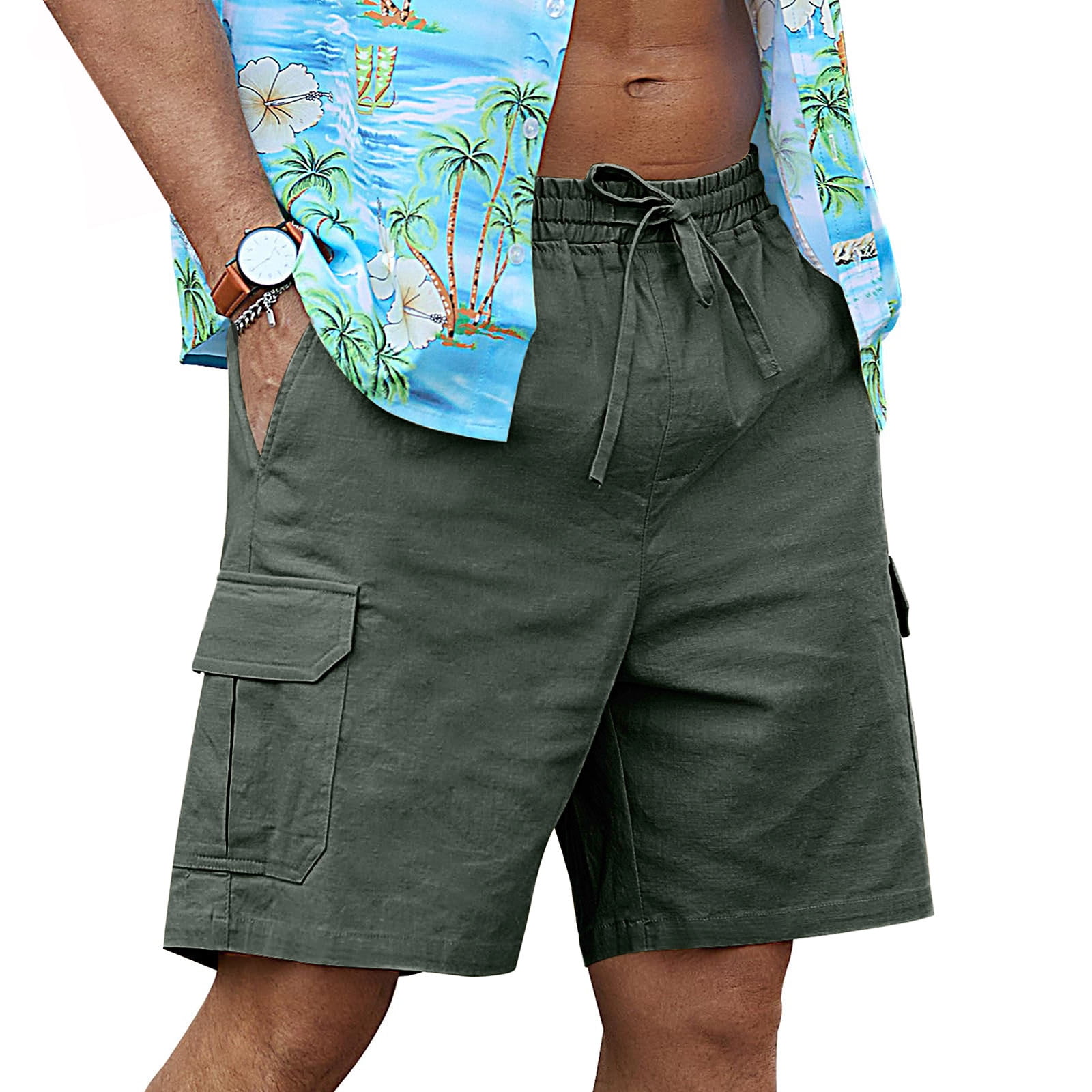 Awdenio Cargo Shorts for Men Linen Cargo Shorts Casual Drawstring ...