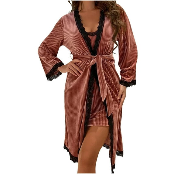 Awdenio Christmas Women's Lace Velvet Robe V Neck Nightgown Short Bathrobe Sleepwear for Bridal Wedding