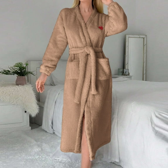 Awdenio Christmas Pajamas for Women Plus Size Womens Solid Love Printed Robe Bathrobe Gown Pajamas Long Sleepwear Pocket