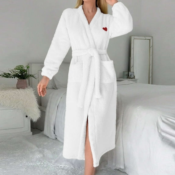 Awdenio Christmas Pajamas for Women Plus Size Womens Solid Love Printed Robe Bathrobe Gown Pajamas Long Sleepwear Pocket