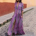thumbnail image 1 of Awdenio Dresses for Women Plus Size Women Half Sleeve Striped Multicolor Loose Button Bohe Beach Long Robe Dress, 1 of 6