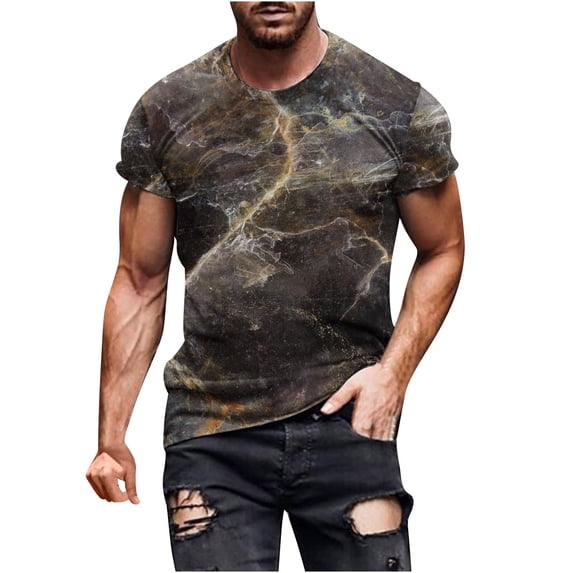 KIHOUT Men's Cotton Blend Short Sleeve Crew Neck T Shirts, Full Printed Shirts Casual Workout Sports Tops Blosue for Men