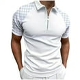 thumbnail image 1 of Awdenio Clearance Shirts for Men Plus Size Fire Sale, Men Casual Solid Turndown Pullover Patchwork Zipper Short Sleeve Blouse, 1 of 7
