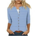 thumbnail image 1 of KIHOUT Tops, Women's 3/4 Sleeves Shirts Fashion Buttons Up Striped Graphic Printed Loose T-shirt Round Neck Blouse Tops, 1 of 5