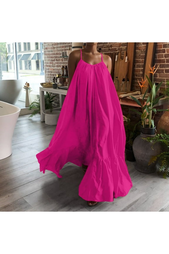 Womens Dresses Fashion Casual Strap Dress Pocket Loose Backless Big Dress