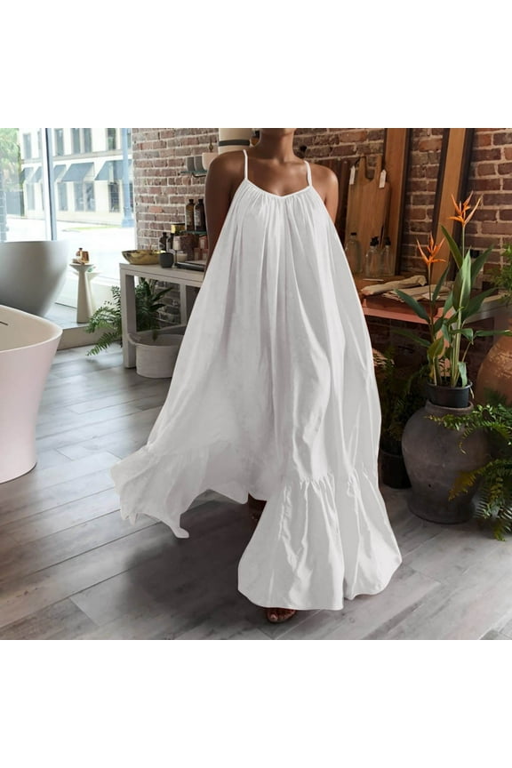 Summer Dresses for Women Fashion Casual Strap Dress Pocket Loose Backless Big Dress