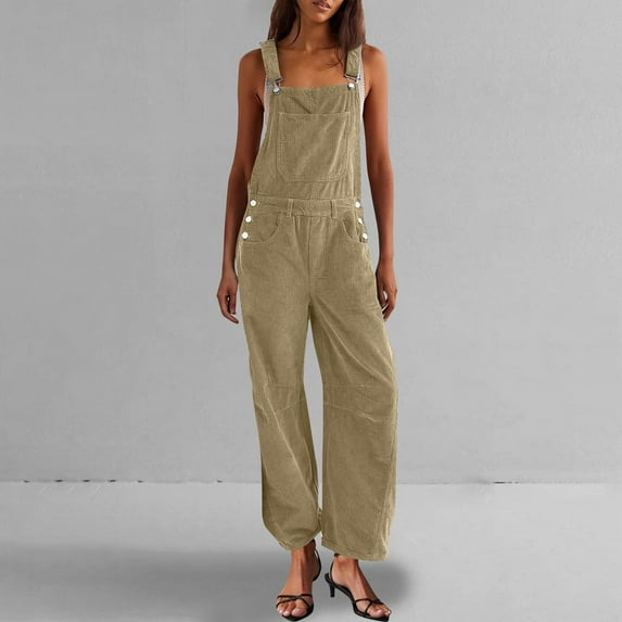 Awdenio Corduroy Overalls for Women Barrel Wide Leg Bib Corduroy Pants Women Adjustable Romper Jumpsuit with Pockets