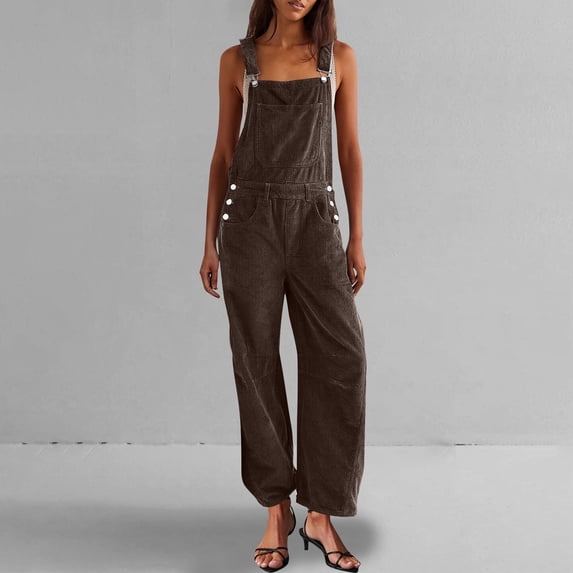 Awdenio Corduroy Overalls for Women Barrel Wide Leg Bib Corduroy Pants Women Adjustable Romper Jumpsuit with Pockets