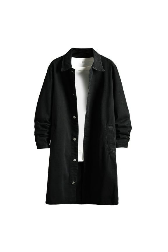 Denim Jacket for Men Long Sleeved Lapel Button Casual Denim Washed Work Shirt Jacket, Fall Winter Utility Mid Jean Overcoat Jacket