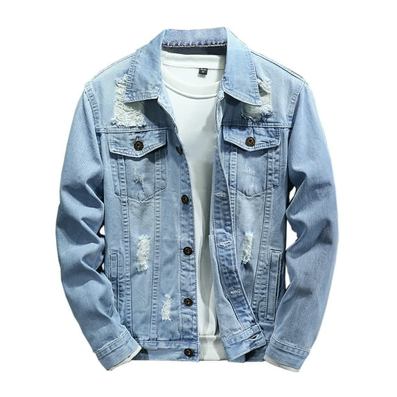 Awdenio Denim Jackets for Man Casual Slim Button Up Front Pockets Lapel Collar Outwear Long Sleeve Hoodless Denim Jacket Coat