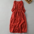 thumbnail image 1 of Awdenio Dresses for Women Hollow Out Embroidered Long Dress with V-neck and 3/4 Sleeves Cotton Linen Dress for Women, 1 of 9