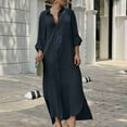 thumbnail image 1 of Awdenio Dresses for Women Women's Fashion Half Sleeve Solid Button Linen Loose Shirt Long Dress, 1 of 7