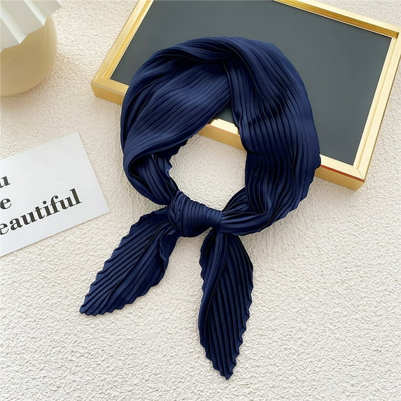 Awdenio Fashion Scarves Lightweight Pleated Solid Color Small Scarf Female Plain Four Seasons Light Paragraph Silk Scarf Spring Scarf Decorative Scarf Neck