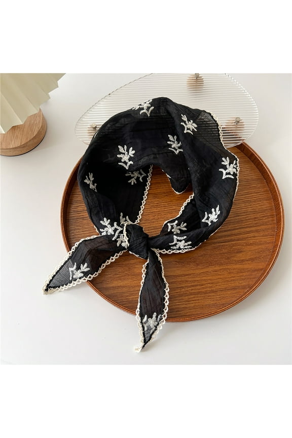 Awdenio Fashion Scarves Lightweight Women's Cotton and Linen Small Scarf Silk Scarf Literature And Fashion Temperament Flowers and Petals Neckerchief Hair Band Decorative