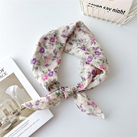 Awdenio Fashion Scarves Lightweight Women's Cotton and Linen Small Scarf Silk Scarf Literature And Fashion Temperament Flowers and Petals Neckerchief Hair Band Decorative