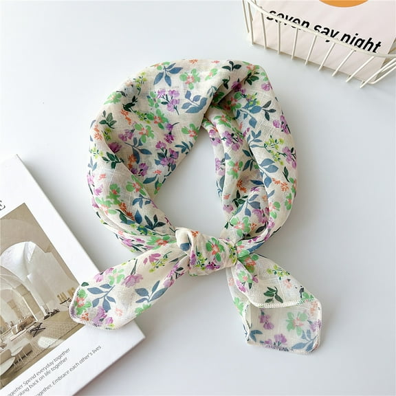 Awdenio Fashion Scarves Lightweight Women's Cotton and Linen Small Scarf Silk Scarf Literature And Fashion Temperament Flowers and Petals Neckerchief Hair Band Decorative
