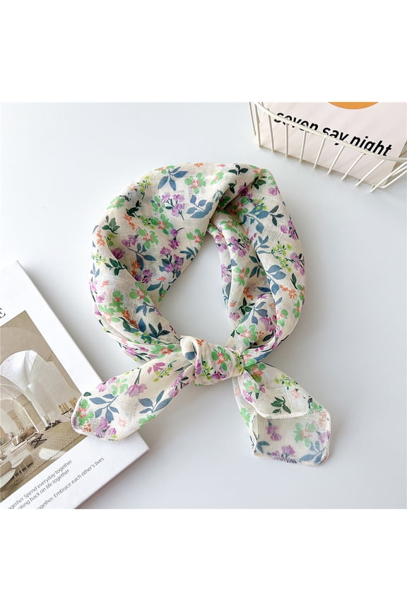 Awdenio Fashion Scarves Lightweight Women's Cotton and Linen Small Scarf Silk Scarf Literature And Fashion Temperament Flowers and Petals Neckerchief Hair Band Decorative