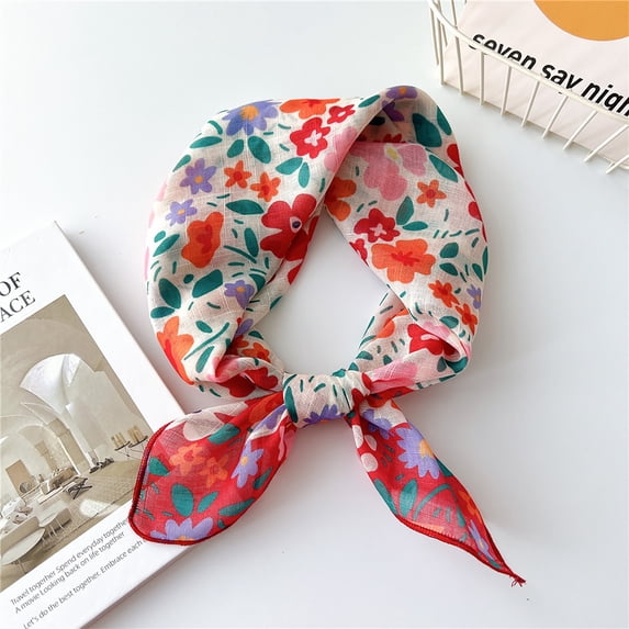 Awdenio Fashion Scarves Lightweight Women's Cotton and Linen Small Scarf Silk Scarf Literature And Fashion Temperament Flowers and Petals Neckerchief Hair Band Decorative