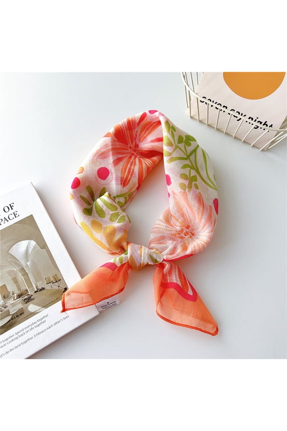 Awdenio Fashion Scarves Lightweight Women's Cotton and Linen Small Scarf Silk Scarf Literature And Fashion Temperament Flowers and Petals Neckerchief Hair Band Decorative