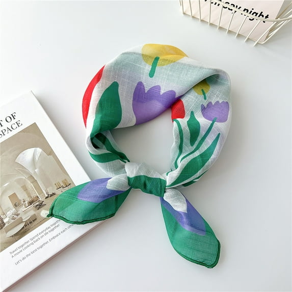 Awdenio Fashion Scarves Lightweight Women's Cotton and Linen Small Scarf Silk Scarf Literature And Fashion Temperament Flowers and Petals Neckerchief Hair Band Decorative
