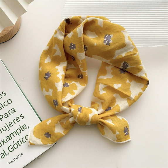 Awdenio Fashion Scarves Lightweight Women's Cotton and Linen Small Scarf Silk Scarf Literature And Fashion Temperament Flowers and Petals Neckerchief Hair Band Decorative