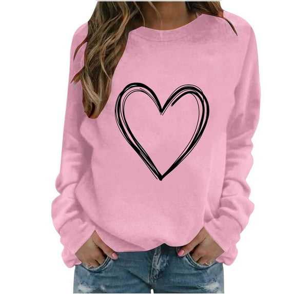 KIHOUT Fashion Sweatshirt for Women Casual Long Sleeve Round Neck Valentine's Day Printing Tops Shirt Blouse Pullover