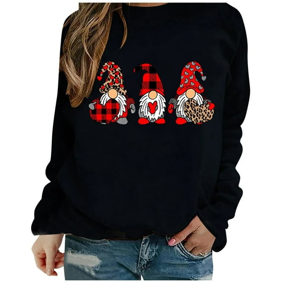 Awdenio Fashion Sweatshirt For Women Casual Valentine's Day Print Round Neck Long Sleeve Pullover Sweatshirt Tops