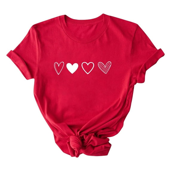KIHOUT Fashion Tops Womens Valentines Day Short Sleeved T-shirt Love Printed Solid Color Top Short Sleeved Round Neck Tops,Size S-3XL