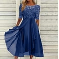 thumbnail image 1 of Awdenio Fashion Woman Clothes Stylish Slim Printed Round Neck Lace Chiffon Mesh Waist Party Dresses, 1 of 9